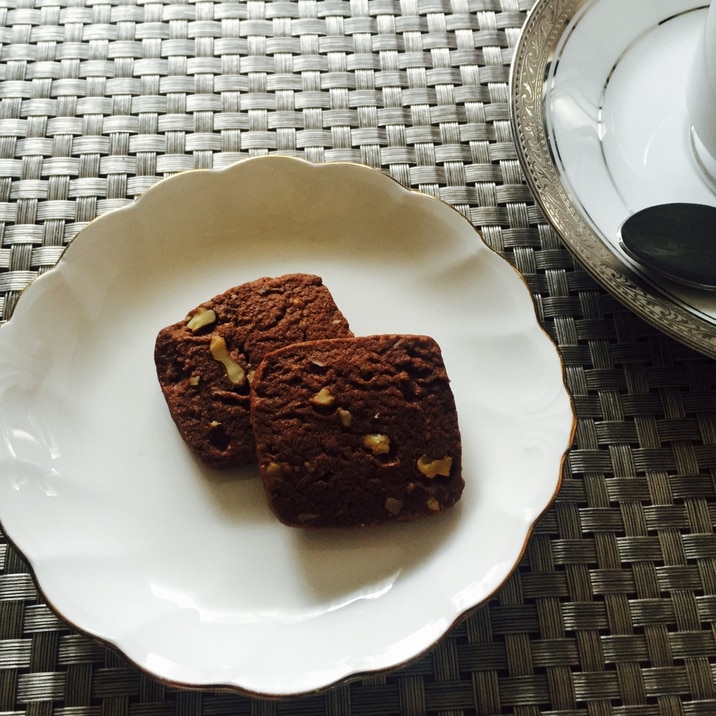 甘さ控えめ☆サクホロ！型なし胡桃のチョコクッキー☆